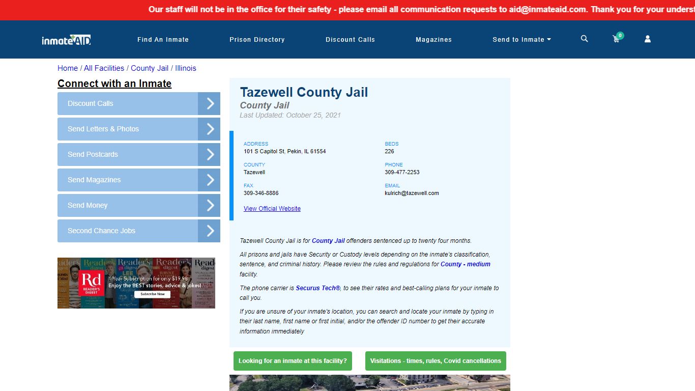 Tazewell County Jail - Inmate Locator - Pekin, IL